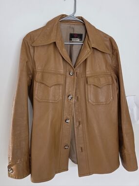 The Bay Vintage Dagger Collar Shirt Jacket Sz S In Tan